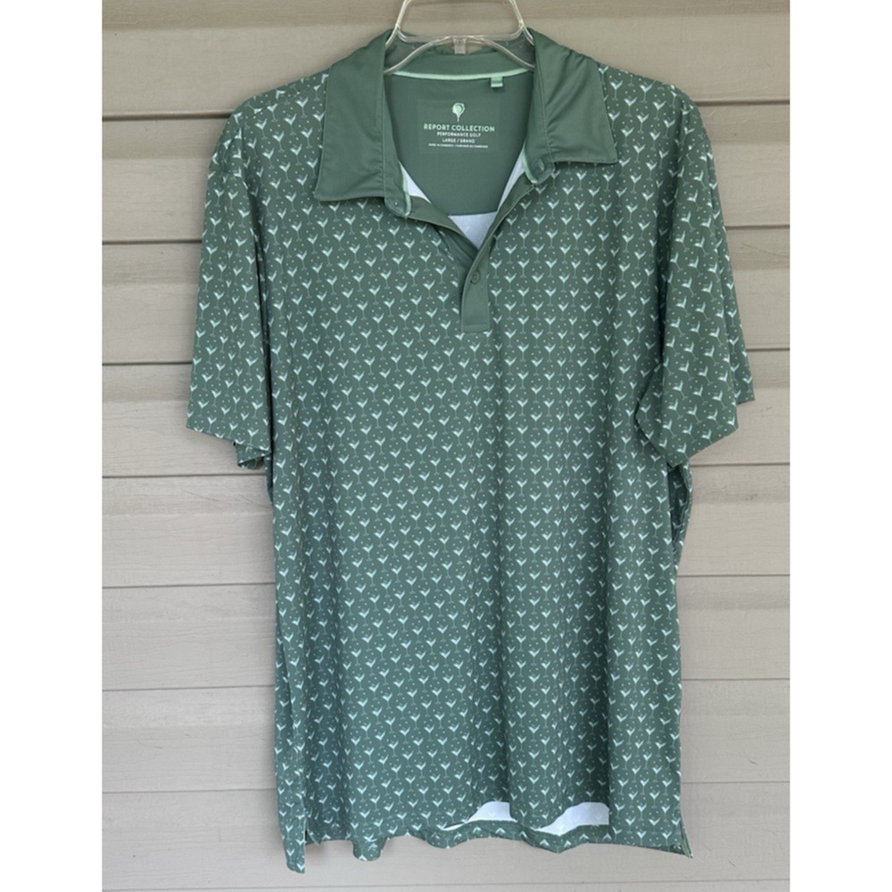 Men's Large Green Martini Glass Report Collection Polo Shirt Golf